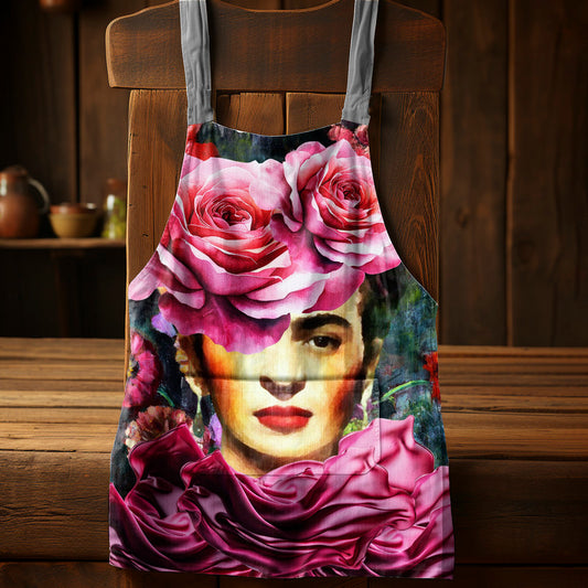 Frida Kahlo Luxury in Pink Medium Length Apron By Mark Van Vuuren