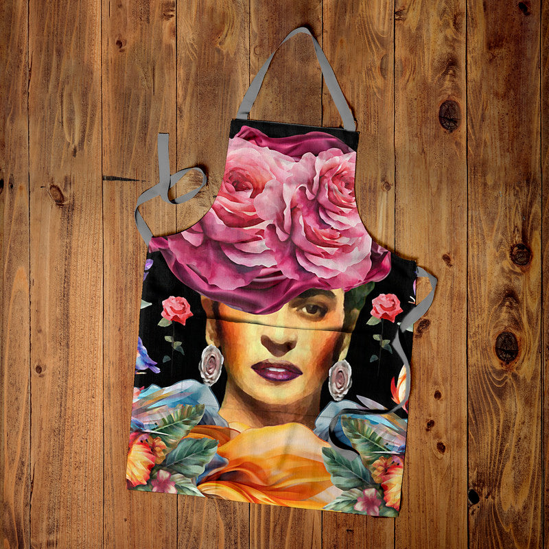 Frida Kahlo in Orange Medium Length Apron By Mark Van Vuuren