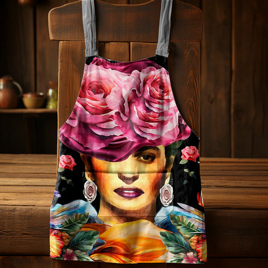 Frida Kahlo in Orange Medium Length Apron By Mark Van Vuuren