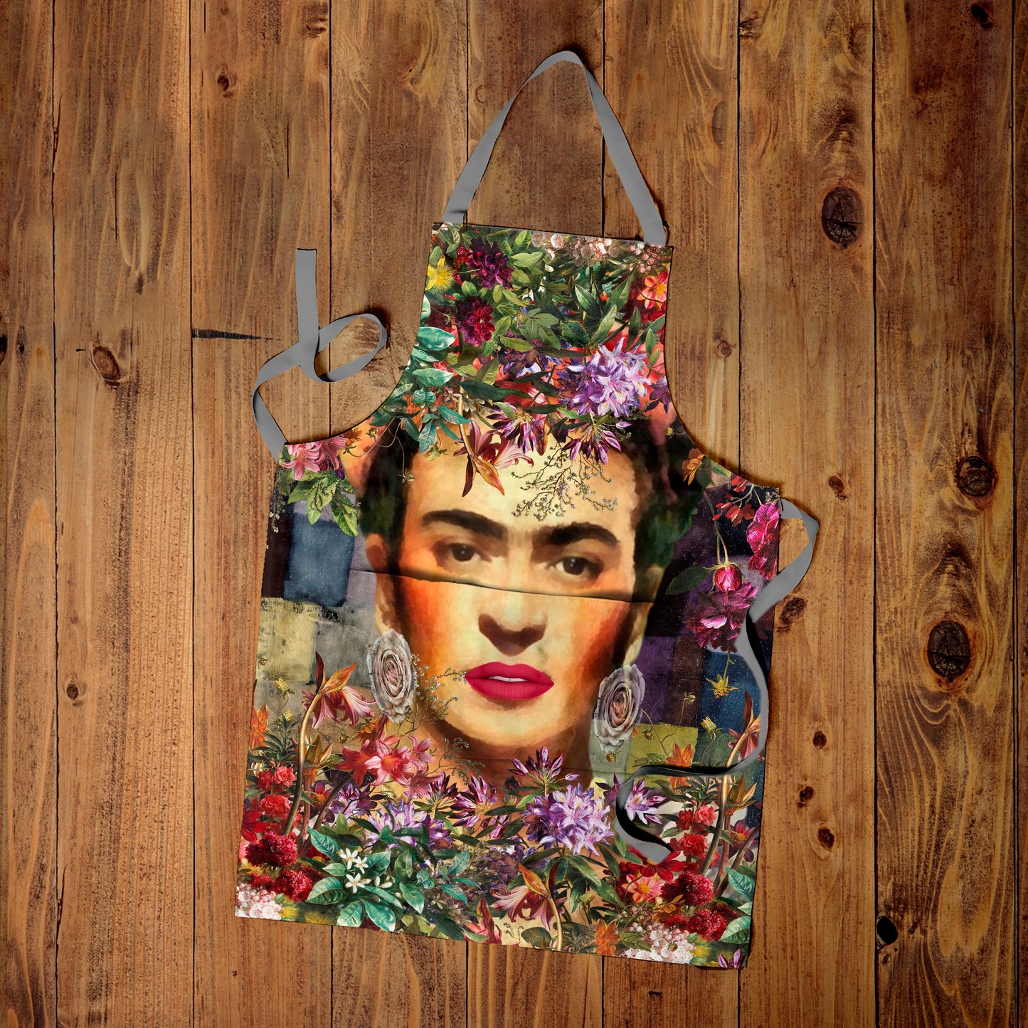 Frida Kahlo With Flower Frame Medium Length Apron By Mark Van Vuuren