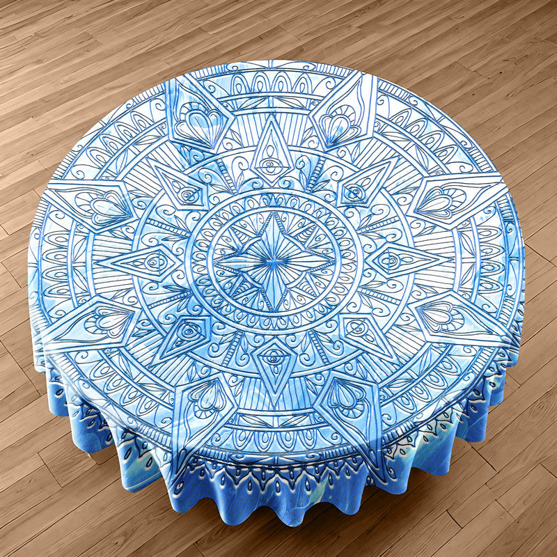 Frozen Blue Mandala Round Tablecloth