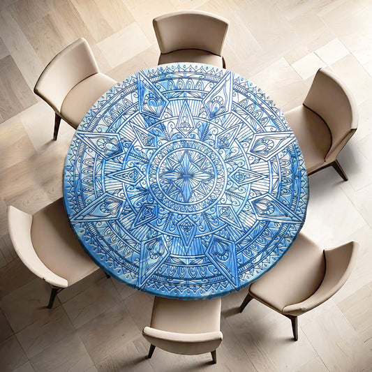 Frozen Blue Mandala Round Tablecloth