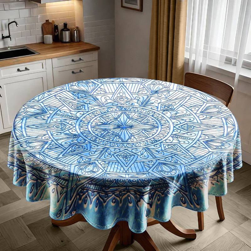 Frozen Blue Mandala Round Tablecloth