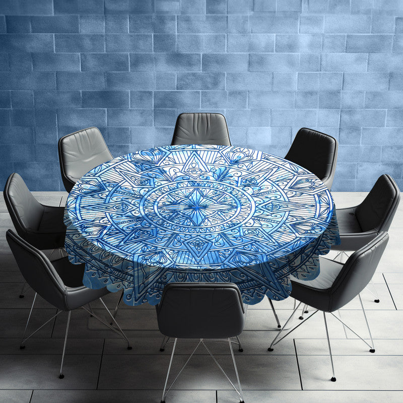 Frozen Blue Mandala Round Tablecloth