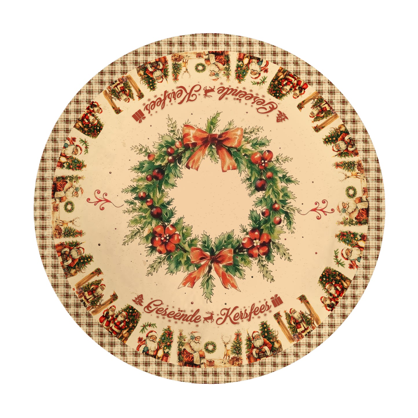 Geseende Vintages Kersfees with Wearth Round Tablecloth