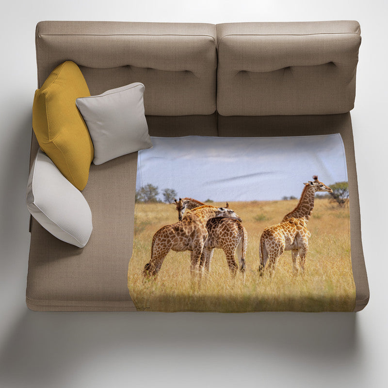 Giraffe Family Light Weight Fleece Blanket by Fanie Heymans