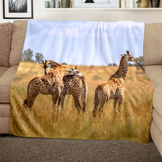 Giraffe Family Light Weight Fleece Blanket by Fanie Heymans