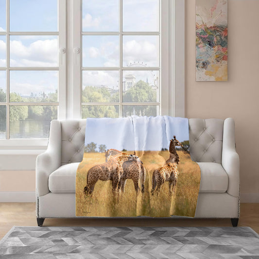 Giraffe Family Light Weight Fleece Blanket by Fanie Heymans