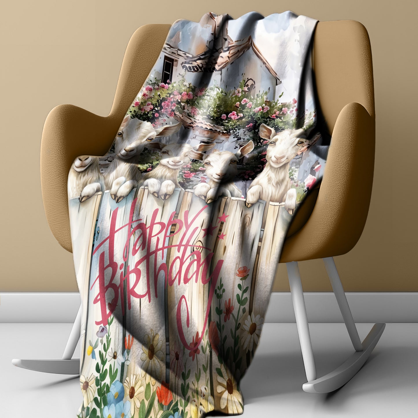 Goats Happy Birthday Light Weight Fleece Blanket