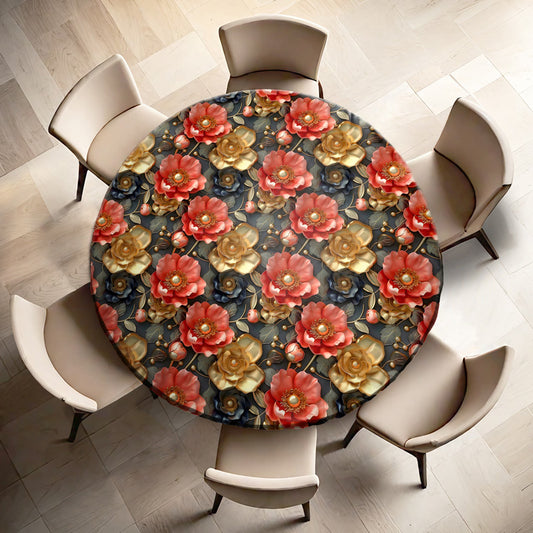 Gold And Black Round Tablecloth