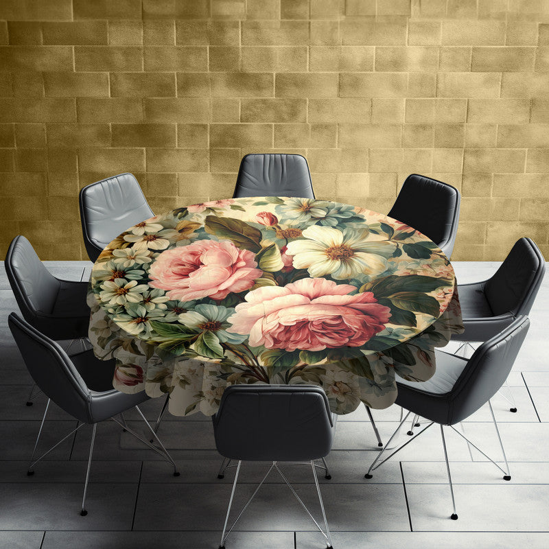 Golden Hour Blossoms Round Tablecloth