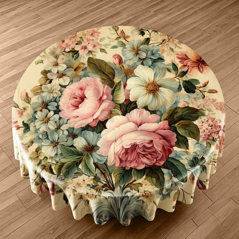 Golden Hour Blossoms Round Tablecloth