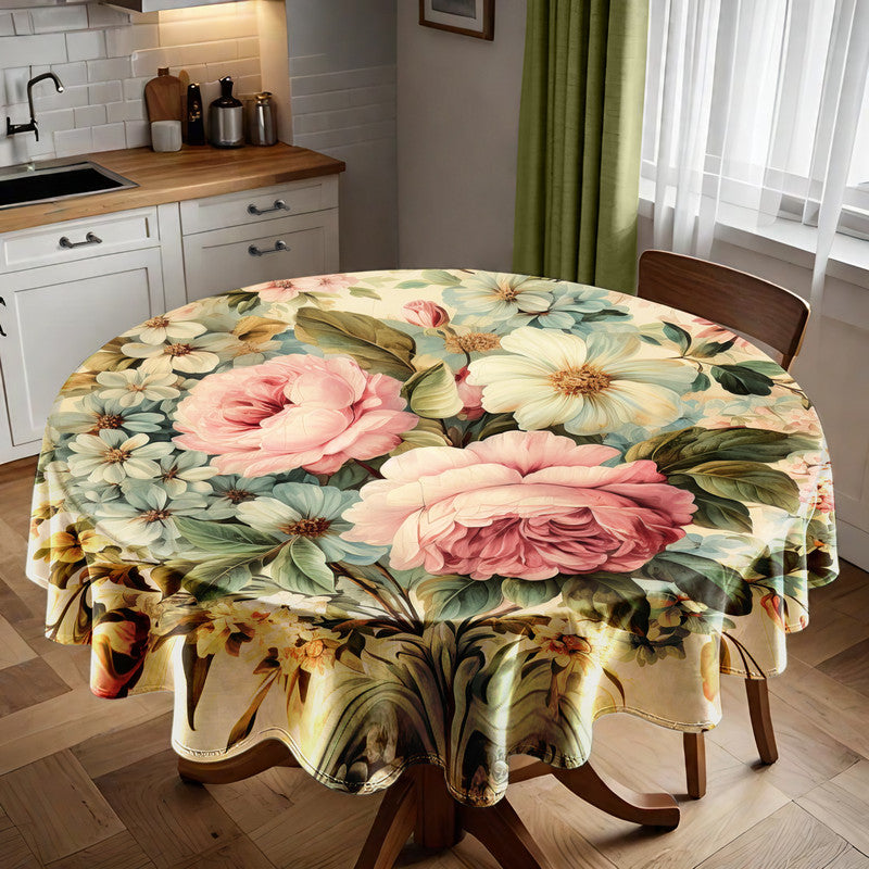 Golden Hour Blossoms Round Tablecloth