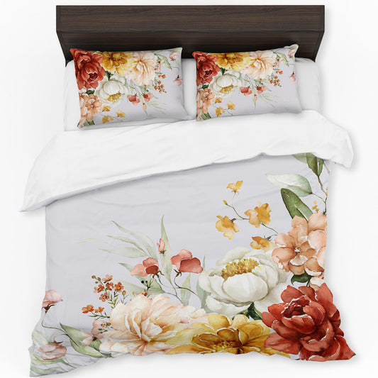 Golden Maroon Tone Flowers Duvet Cover Set by Mark van Vuuren