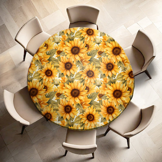 Golden Sunflowers Round Tablecloth