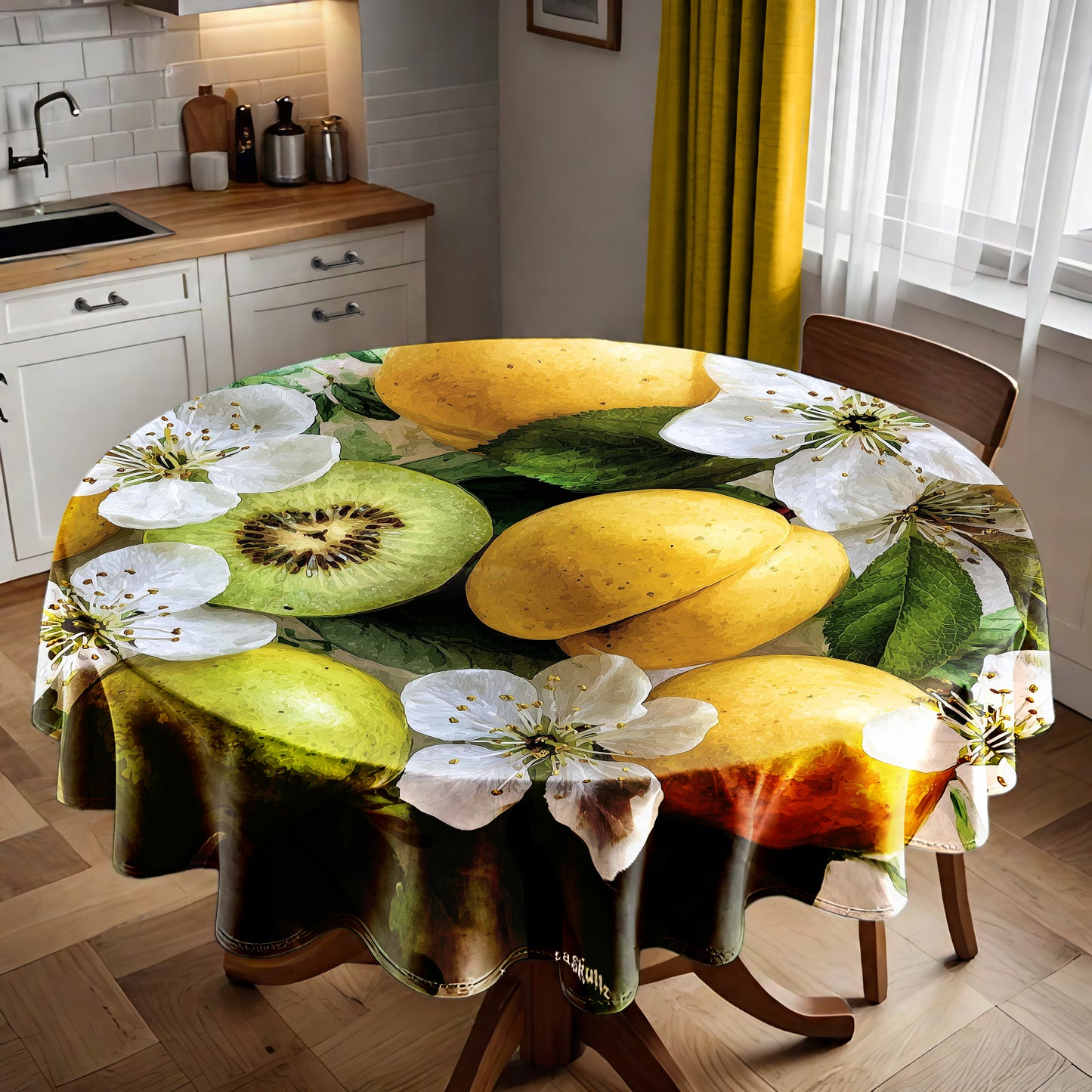 Golden Bloom Harvest Round Tablecloth by Wikus Schalkwyk