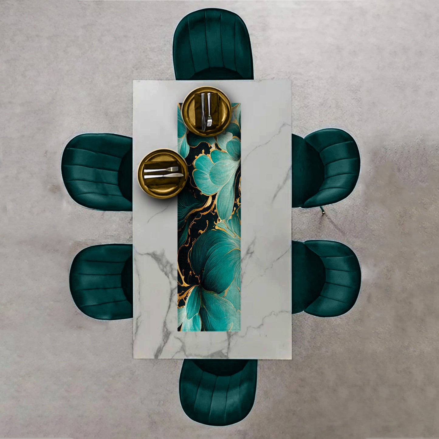 Golden Blue Flowers 160cm Table Runner