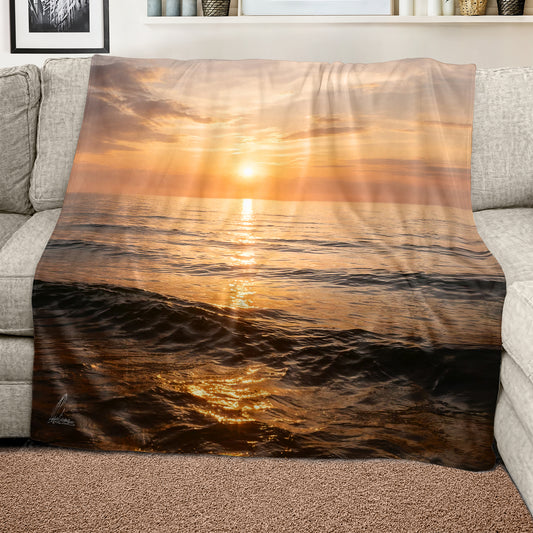 Golden Ocean Sunset Light Weight Fleece Blanket by Nathan Pieterse