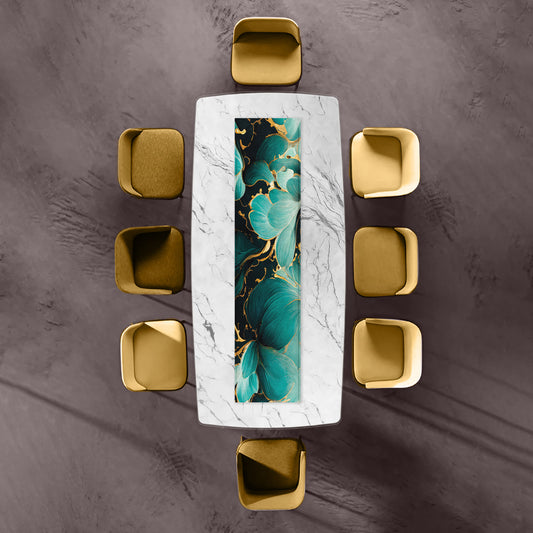 Golden Blue Flowers 160cm Table Runner