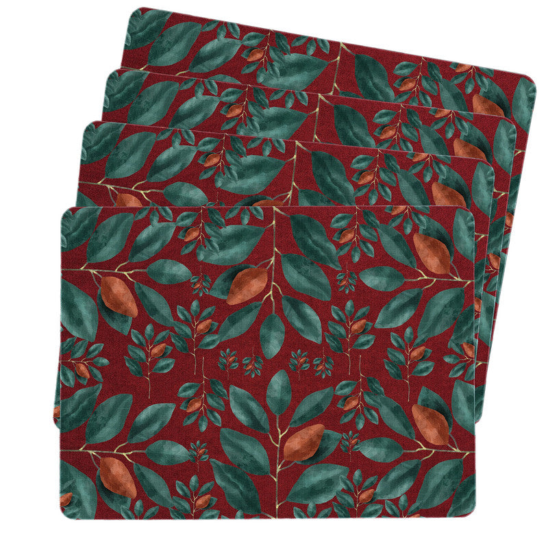 Green Leaves on Red Placemats By Mark Van Vuuren