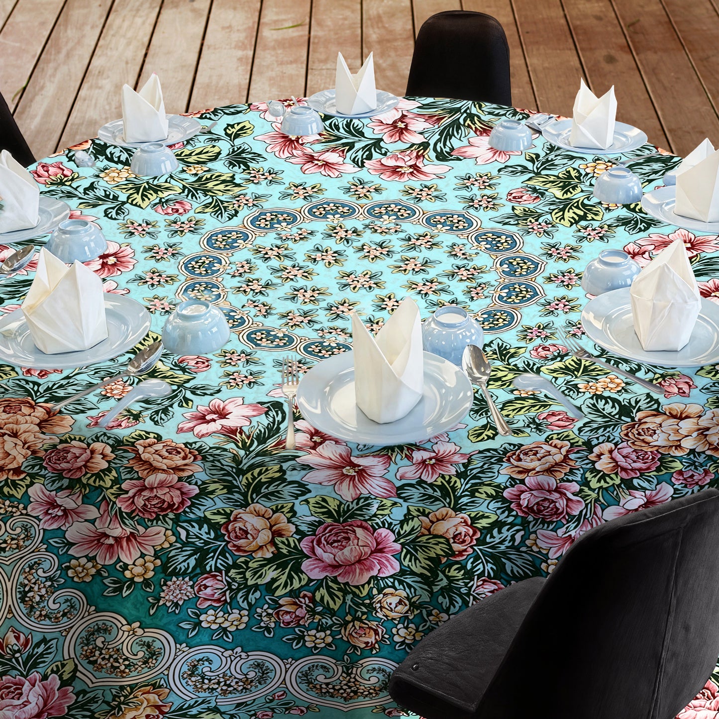 Green Floral 2,3m Round Tablecloth