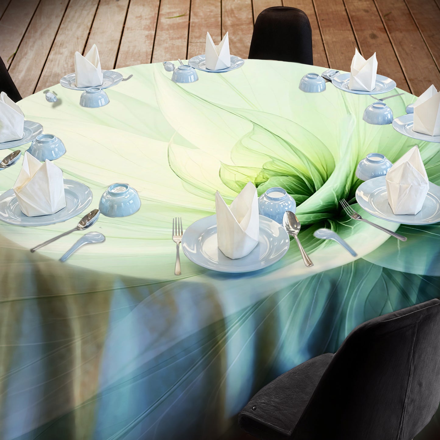 Green Leaves 2,3m Round Tablecloth