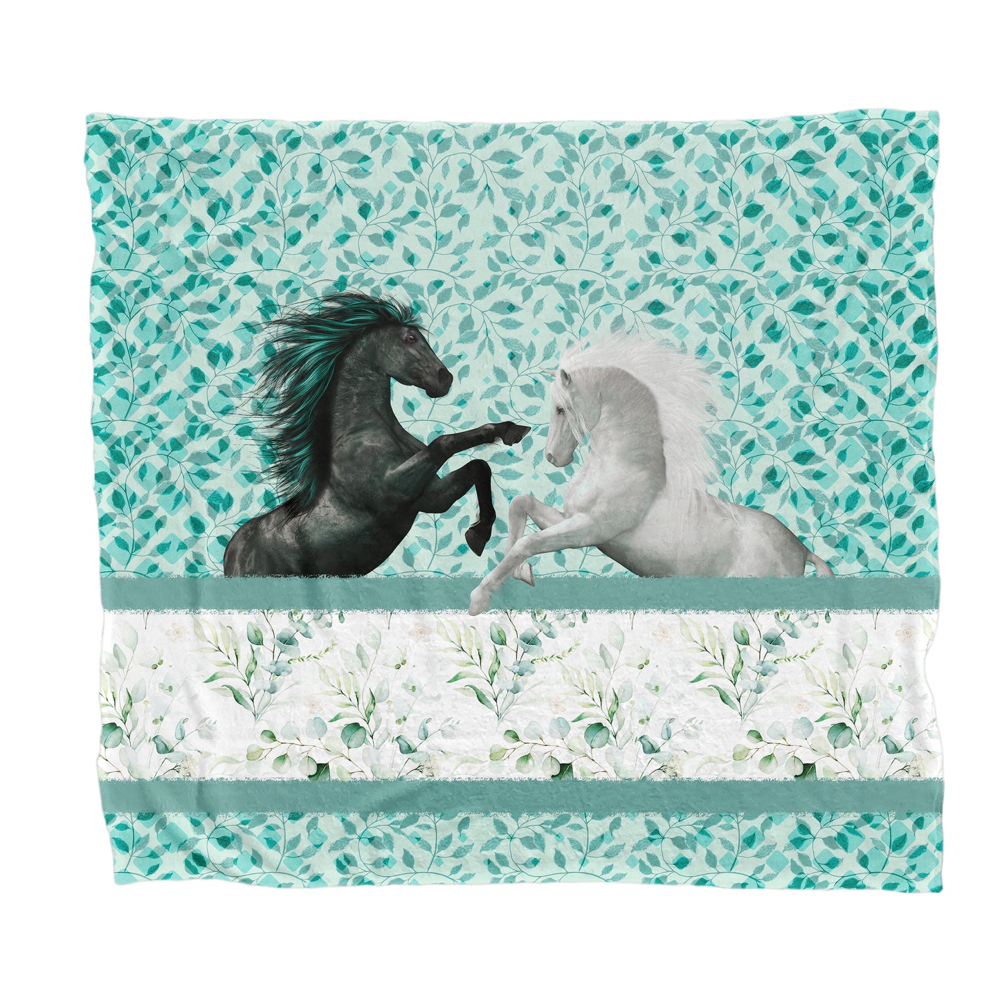 Green Leaves Horse Battle Light Weighht Fleece Blanket