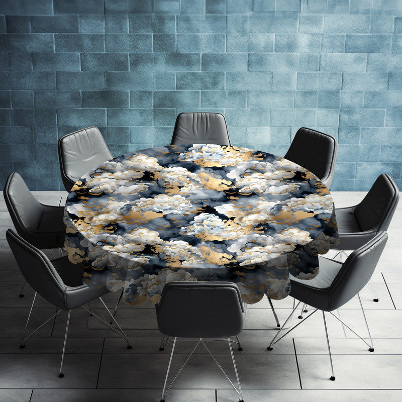 Grey And Black Round Tablecloth