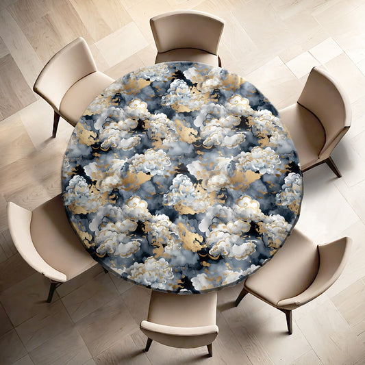 Grey And Black Round Tablecloth