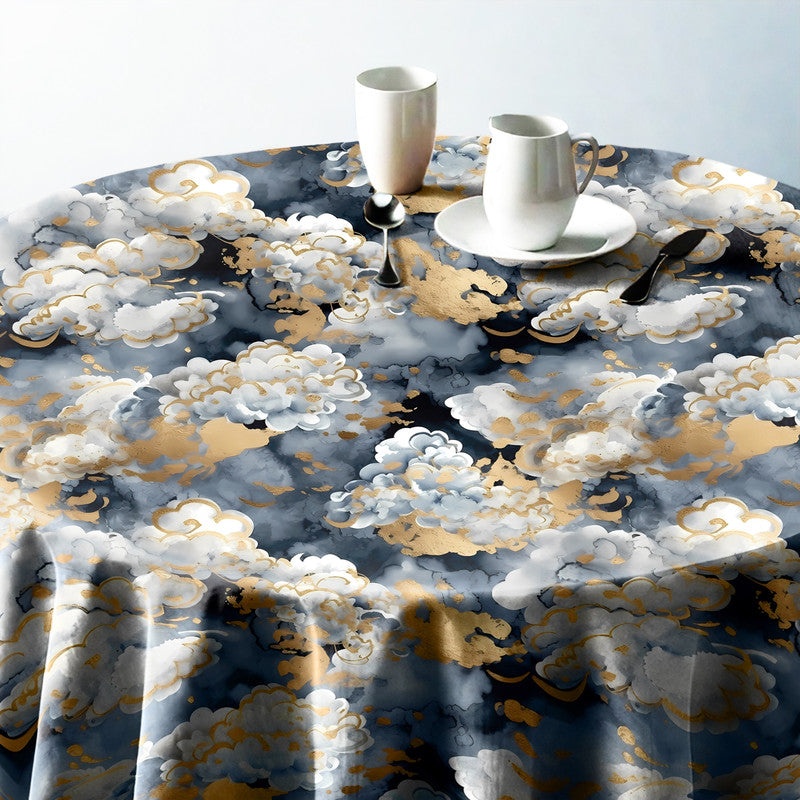Grey And Black Round Tablecloth
