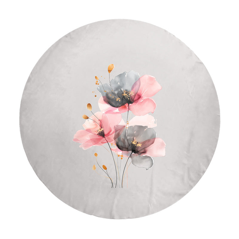 Grey and Pink Poppy Round Tablecloth