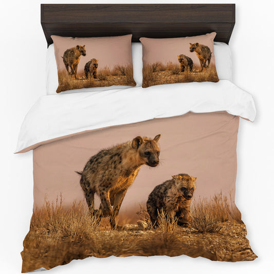 Hyena Female Playing with Cub By Fanie Heymans Duvet Cover Set