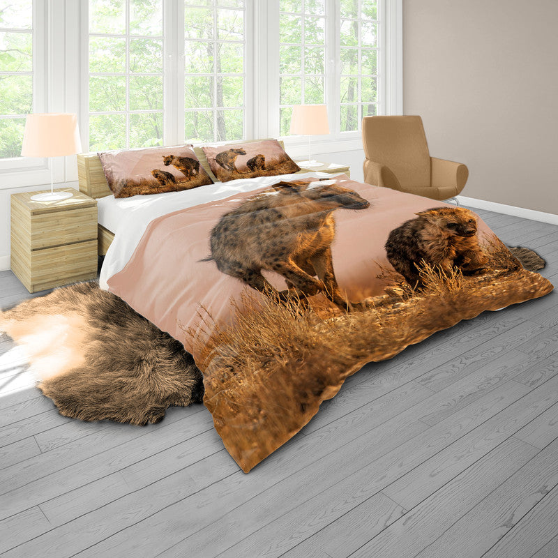 Hyena Female Playing with Cub By Fanie Heymans Duvet Cover Set