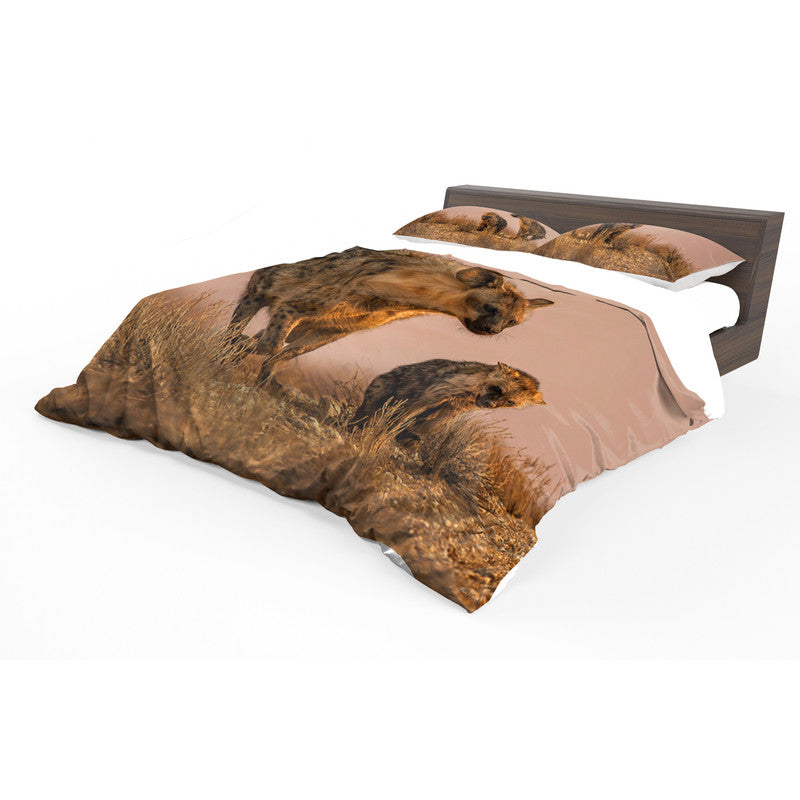 Hyena Female Playing with Cub By Fanie Heymans Duvet Cover Set