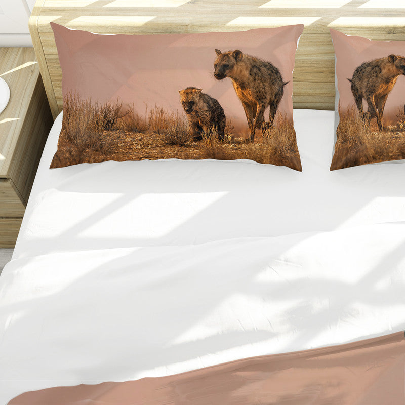 Hyena Female Playing with Cub By Fanie Heymans Duvet Cover Set