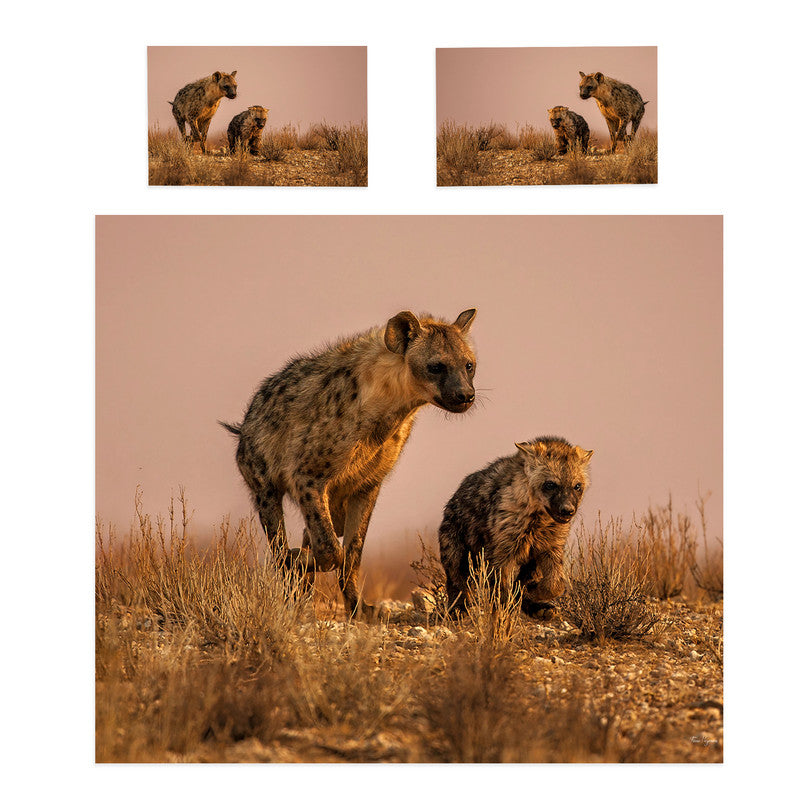 Hyena Female Playing with Cub By Fanie Heymans Duvet Cover Set