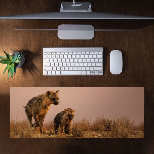 Hyena Playing with Cub Large Desk Pad By Fanie Heymans