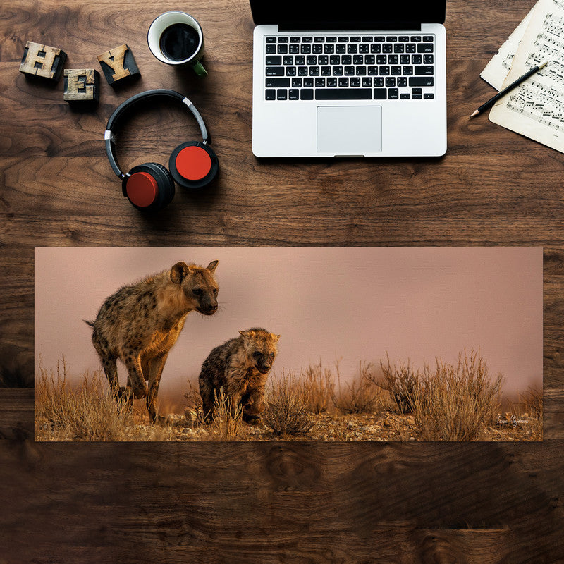Heyena female plying with cub Large Desk Pad By Fanie Heymans