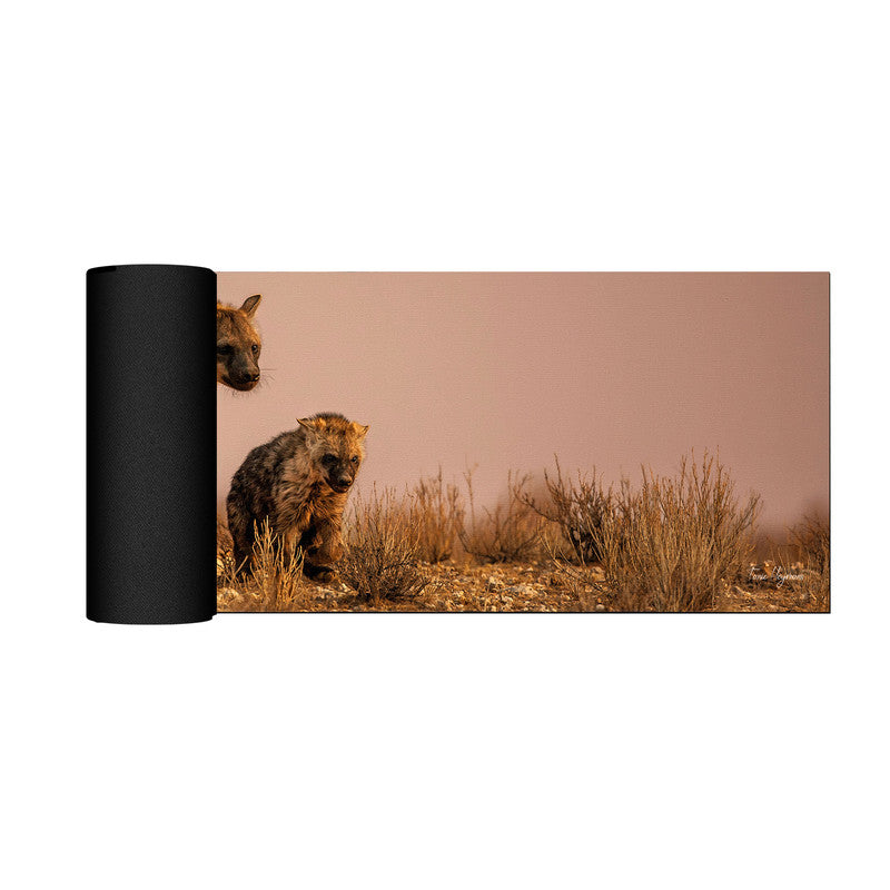 Heyena female plying with cub Large Desk Pad By Fanie Heymans