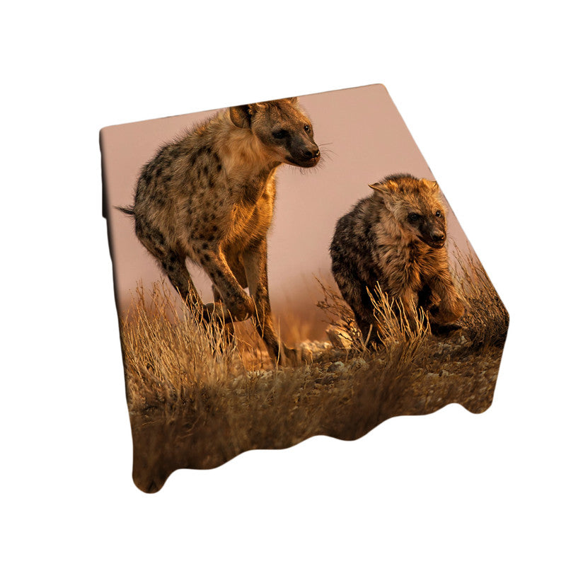 Female Hyena with Cub Square Tablecloth By Fanie Heymans