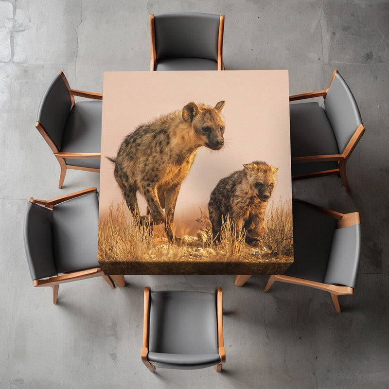 Female Hyena with Cub Square Tablecloth By Fanie Heymans