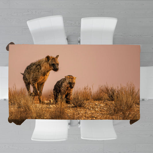 Hyena Female Playing with Cub by Fanie Heymans Rectangle Tablecloth