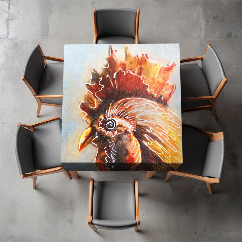 Rooster Head Square Tablecloth by Cherylin Louw