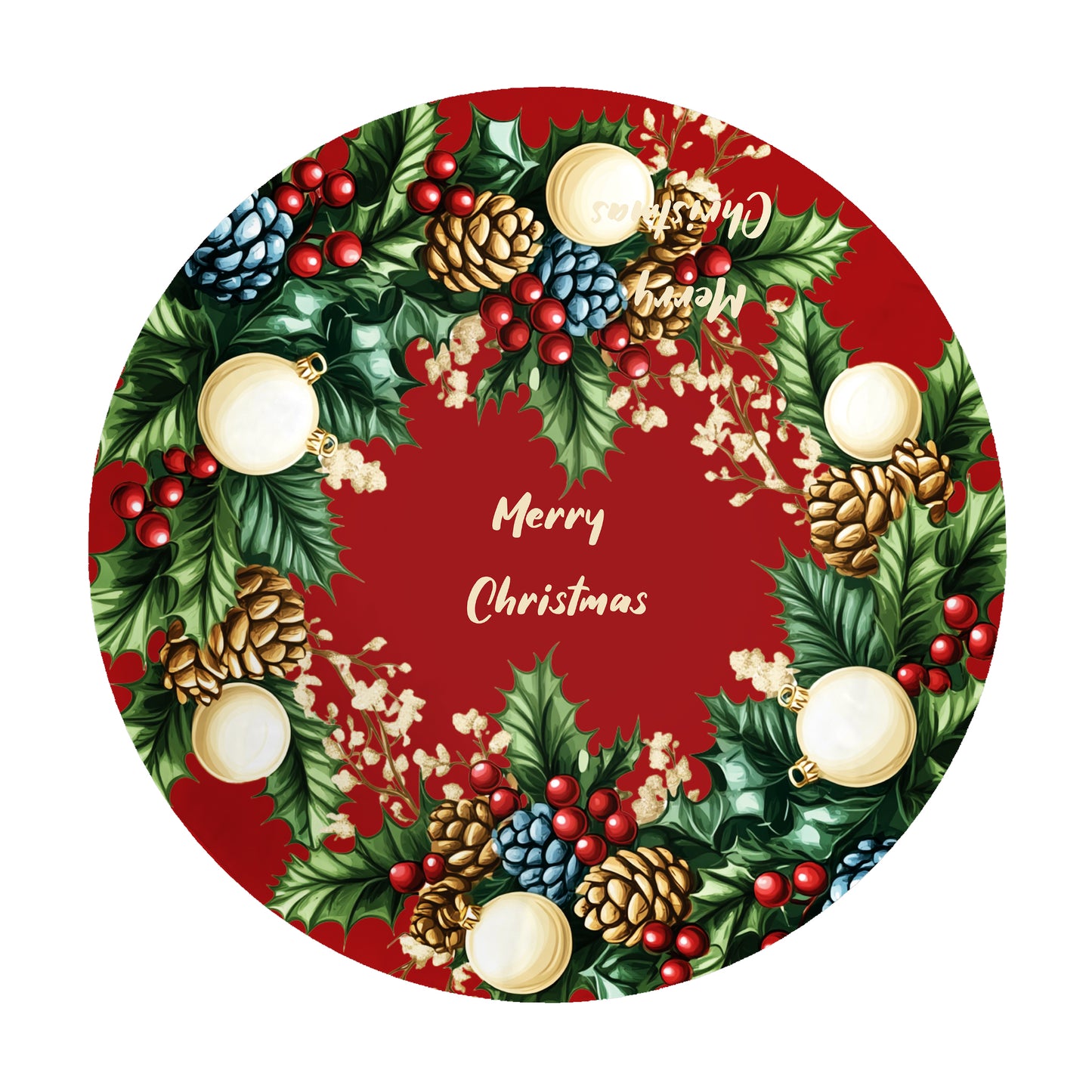 Hollies and Cherries Round Tablecloth