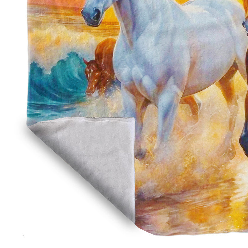 Horses Galloping Along The Shore Light Weight Fleece Blanket