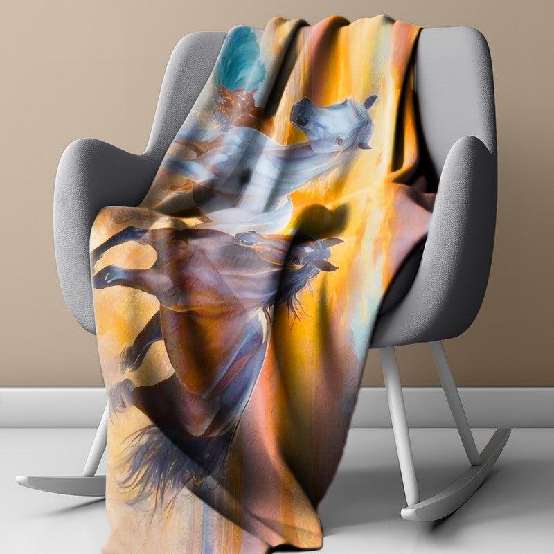 Horses Galloping Along The Shore Light Weight Fleece Blanket