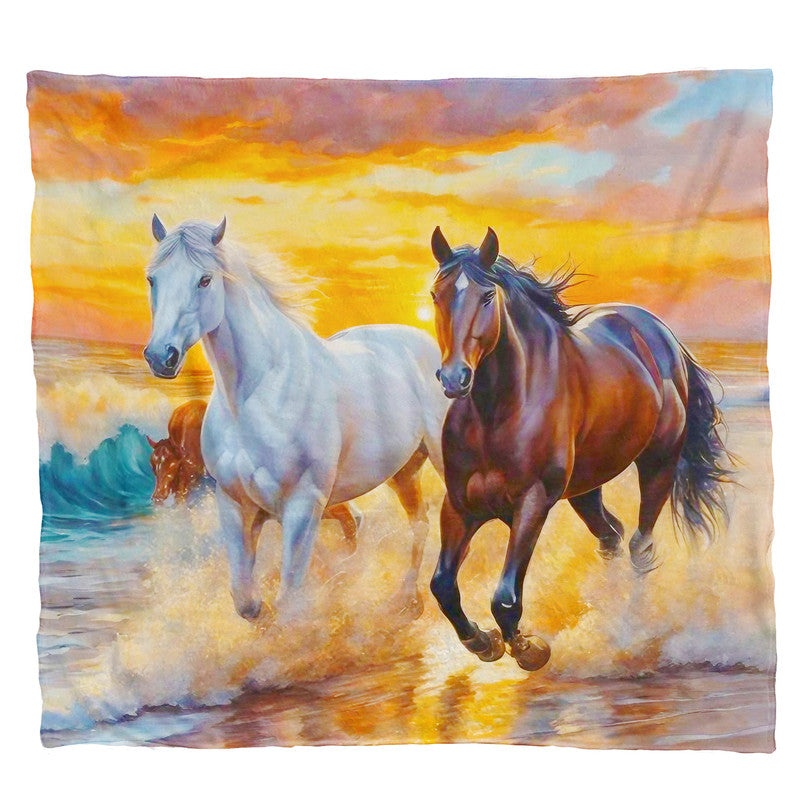 Horses Galloping Along The Shore Light Weight Fleece Blanket