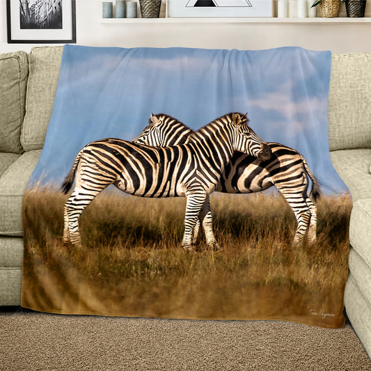 Hugging Zebras Light Weight Fleece Blanket By Fanie Heymans