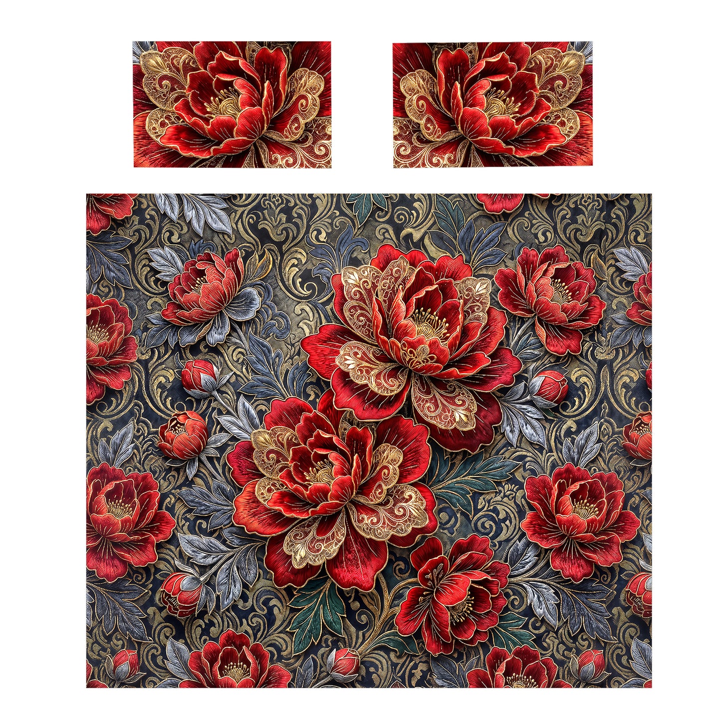 Imperial Red Peonies Duvet Cover Set