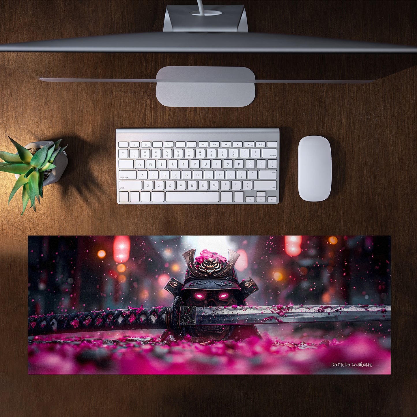 Pink Japanese Samurai with Skull by Wikus Schalkwyk Large Desk Pad